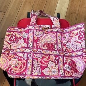 Vera Bradley Pink and Orange Paisley Tote 12” deep and 19” across